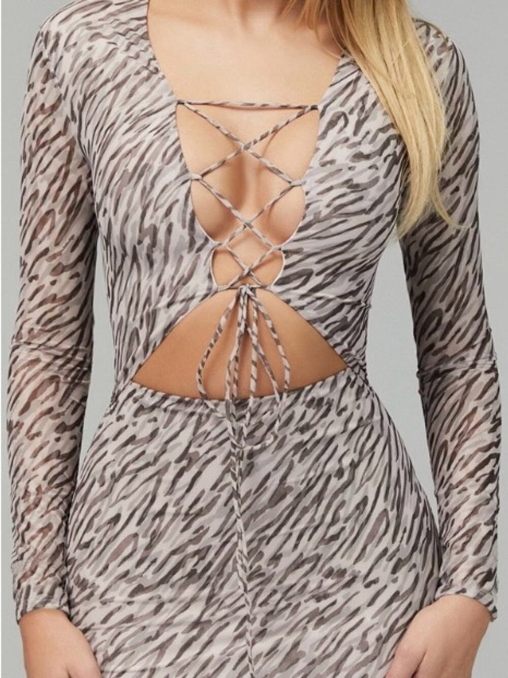 Mistress Rocks Animal Print Lace Dress-Taupe